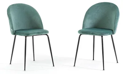 Immagine prodotto di Set di 2 sedie da pranzo imbottite, gambe in metallo, design elegante per cucina, sala da pranzo, bar e ristoranti SARA - Verde giada/grigio scuro
