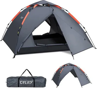 Immagine prodotto di Tenda da campeggio Unyqoos® pop-up per 3 persone – automatica, a 3 strati, impermeabile con rivestimento inPoliuretanoda 3000 mm, tenda a cupola per tutte le stagioni con protezione antipioggia, dimensioni 230×287×132 cm, peso 4,24 kg, con 2 tende da sole estensibili