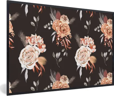Produktbild von MuchoWow® Gerahmtes Poster Blumen - Blätter - Natur 90x60 cm - Poster mit Schwarzem Bilderrahmen Wandposter Rahmen Foto Bilder - Fotorahmen - Foto-Plakat