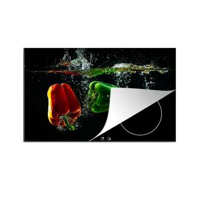 Obrázok produktu pre KitchenYeah® Kryt varnej dosky paprika - zelenina - voda - čierna - červená - zelená - žltá , 90x52cm, kuchynská dekorácia, keramický kryt varnej dosky, krycia doska na varnú dosku