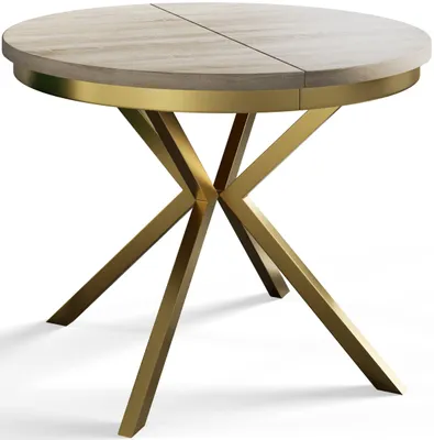 Produktbild von Esstisch Rund Bergo, Esstisch Ausziehbar 100-180 cm, Moderner Wohnzimmertisch, Beige mit Metallbeinen in Gold