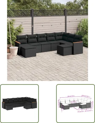 Produktbild von The Living Store 9-tlg. Garten-Sofagarnitur mit Kissen Schwarz Poly Rattan