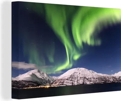 Produktbild von OneMillionCanvasses® - Leinwandbilder - 150x100 cm, Nordlichter - Landschaft - Norwegen, Wandbilder Kunstdruck Wanddekoration