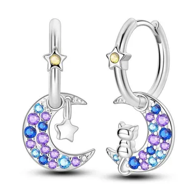 Produktbild von Damenohrringe Creole Hoop Mond & Sterne Ohrcreolen Ohrschmuck (GESCHENKIDEE), inklusive Geschenkschachtel