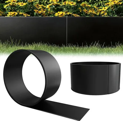 Obrázek produktu pro QEENTOE, 5 metrů, okrajové obruby pro trávník, ohraničení záhonů, vyvýšené záhony, hraniční pás pro sekačku, okrasné obruby pro rostliny. Kovové ohraničení pro trávník a zahradní záhony, výška 15 cm, barva černá