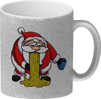 Produktbild von Kotzender Weihnachtsmann mit Glühweintasse Weihnachten Glitzer-Kaffeebecher