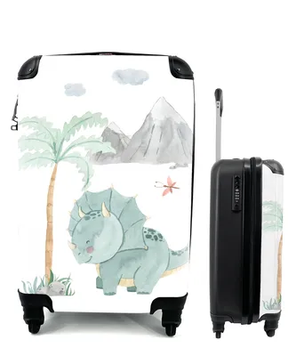 Obrázok produktu pre Kufrík Ručná batožina na kolieskach Malý cestovný kufor so 4 kolieskami  - Dinosaurus - Strom - Deti - Dieťa - Veľkosť kabíny < 55x40x23 cm & 55x40x20