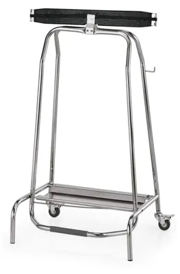 Produktbild von Edelstahl Müllbeutelhalter mit Fußpedal, 2 Rollen mit Feststeller, 95 cm Höhe
