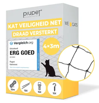 Katzennetz 4x3m, drahtverstärkt, schwarz, für Balkon & Fenster