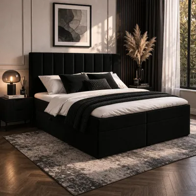 Produktbild von QLA Boxspringbett Bergamo 200x200 cm mit 7-Zonen-Taschenfederkern, Bettkasten & Topper Farbe: Schwarz