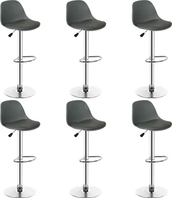 Produktbild von 6er set Barhocker Kunstleder höhenverstellbar 55-75cm, Barstuhl, Tresenhocker, Barsessel, Küchenhocker Grau