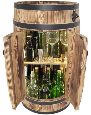 Image de Bar en fût de bois fait maison avec éclairage LED et portes