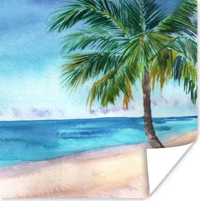 Produktbild von MuchoWow® Poster Meer - Palme - Strand 50x50 cm - Wohnzimmerdekoration