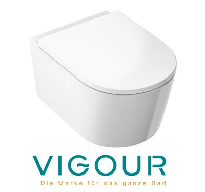 Produktbild von VIGOUR WHITE Hänge Wand WC PowerFlush Tiefspül-WC spülrandlos inkl. SoftClose TakeOff WC-Sitz, weiß