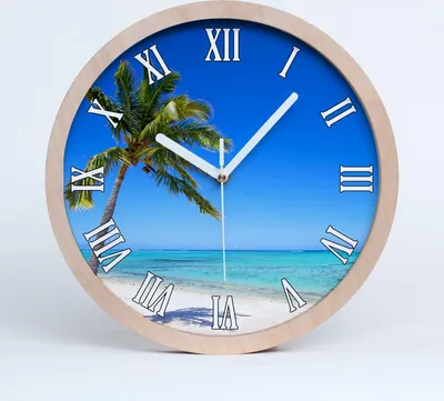 Produktbild von Holzuhr 25fi cm wanduhr - weiße Spitzen - tropischer Strand