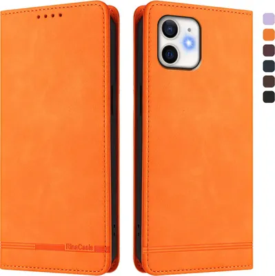 Produktbild von Hülle für iPhone 11, Retro Kunstleder Ständer Klapphülle mit Kartenfächer und Magnetische Orange