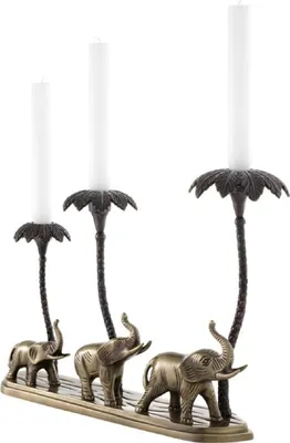 Image de Casa Padrino Chandelier de luxe Eléphants & Palmiers Laiton antique / Bronze 38 x 7,5 x H. 28,5 cm - Hotel & Restaurant Deko Accessoires