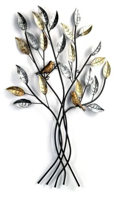 Produktbild von Wanddeko Baum mit Vögeln | Metall, 76 cm, Silber/Gold | Wandrelief, Wandbild, Wandskulptur