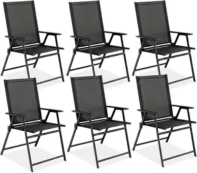 Imagen del producto de Juego de 6 sillas de jardín, silla de jardín con respaldo alto plegable, silla de camping
