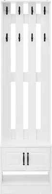 Produktbild von Merax Garderobenset, Garderobenständer, 2-in-1 Garderobe mit Schuhschrank und 8 Haken, Flurmöbel, Flurgarderobe, Garderobenbank, 50×36×190 cm, Weiß