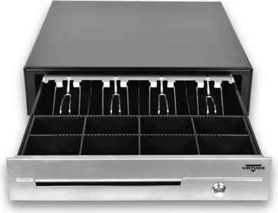 Image de Tiroir-caisse Virtuos C430D - avec câble, supports métalliques, écran en acier inoxydable, 9-24 V, noir (EKN0116)