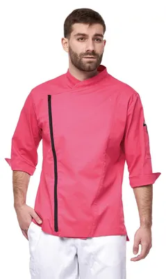 Produktbild von strongAnt Herren Kochjacke 3/4 kurzarm mit Reißverschluss Stretch Professionelle Kochuniform - Pink, Größe: S – Pink / mit Reißverschluss