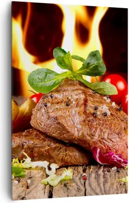 Produktbild von Bild auf Leinwand - Leinwandbild - Einteilig - Essen Holz Feuer Steak - 80x120cm - Wand Bild - Wanddeko - Wandbilder - Leinwanddruck - Wanddekoration - Leinwand bilder - Wandbild - PA80x120-2825