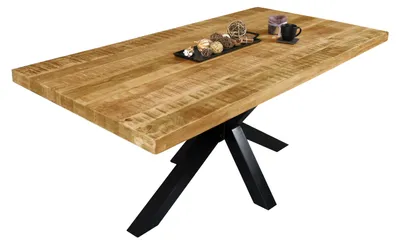 Produktbild von Esstisch Mango Rough massiv naturfarben gerade Kanten Spider-Gestell schwarz 180 x 90 cm LIBRO