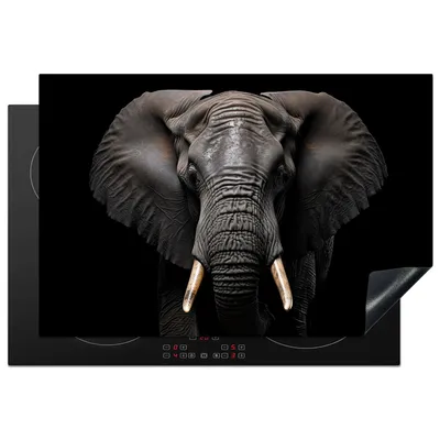 Produktbild von KitchenYeah© Herdabdeckplatte Elefant - Porträt - Schwarz - Tier , 77x51cm, Küche Deko, Glaskeramikkochfeld Herdabdeckung, Abdeckplatte fùr Kochfeld