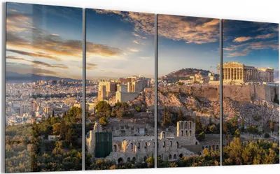 Produktbild von DEQORI Glasbild Echtglas 4x30x60 cm 'Blick auf die Akropolis' Wandbilder XXL groß