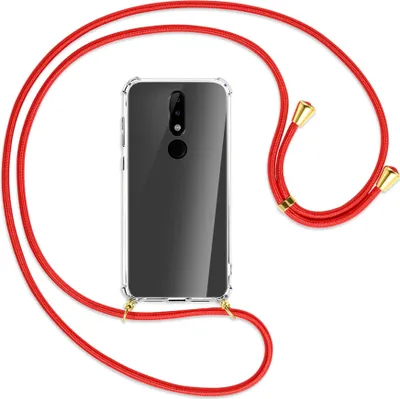 Produktbild von Handykette Backcover-Schutzhülle mit Band (Metall goldfarben) für Nokia 5.1 Plus / X5 - rot