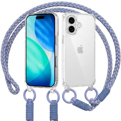 Image de Coque pour iPhone 17, Protection Antichoc Anti-Rayures Rigide Transparent avec Cordon Violet