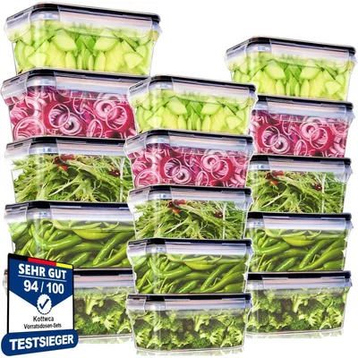 Immagine prodotto di Set di contenitori per alimenti, 15 pezzi, 100% a prova di perdite, senza BPA, adatti per microonde e frigorifero: 5 contenitori da 0,5L + 5 contenitori da 1,0L + 5 contenitori da 1,5L