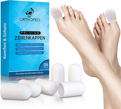 Produktbild von ORTHOPEO Premium Zehenkappen I Zehenschutz aus Silikon I Herren & Damen I 6er Set für Zehen gegen -