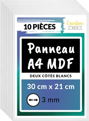 Image de Creative Deco 10 x A4 MDF Panneau Blanc Double Face 300 x 210 x 3 mm