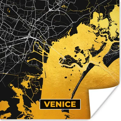 Produktbild von MuchoWow® Poster Karte - Venedig - Gold - Karte der Stadt 100x100 cm - Babyzimmer