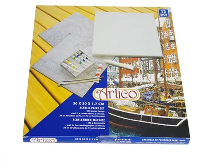 Produktbild von Acrylfarben Malsatz Keilrahmen Malset Artico Acryl 30x30x1,7cm 6 Farben Malen