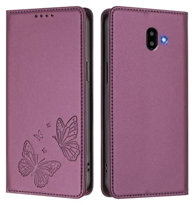 Image de Étui en cuir pour Samsung Galaxy J6 Plus, motif papillon, étui portefeuille à rabat avec support, violet