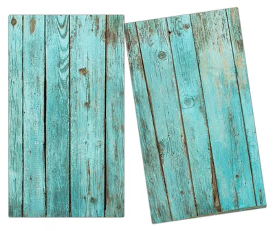 Produktbild von Spritzschutz Herdabdeckplatte Schneidebrett aus Glas Türkise Holzwand 2-Teilig (60x52cm)