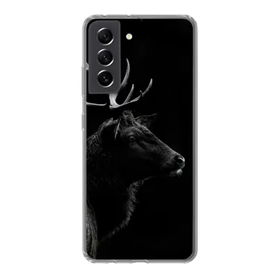 Produktbild von MuchoWow® Handyhülle Schutzhülle Hülle für Samsung Galaxy S21 FE Hirsch - Schwarz - Porträt - Geweih - Tiere Silikon Softcase Handy Hülle - Mobiltelefonhülle