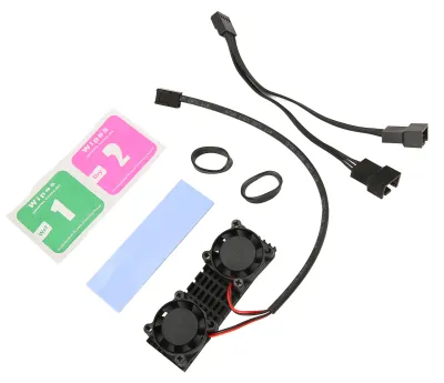 Image de Dissipateur thermique pour SSD M.2 2280, alimentation 3 broches, alliage d'aluminium et ABS, 2 ventilateurs de refroidissement – Dissipateur thermique pour SSD M.2 2280 destiné aux ordinateurs de bureau