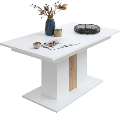 Produktbild von Esszimmer-Tisch ausziehbar 160-210 cm in weiß matt und Eiche - MANRESA-36