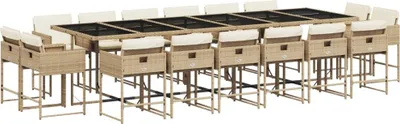 Produktbild von 17-tlg. Garten-Essgruppe mit Kissen Beige Poly Rattan