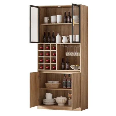 Produktbild von Badezimmerschrank(180CM,Style 2)Spirituosenschrank,Vitrine Vitrinenschrank mit Glastüren und Beleuchtung