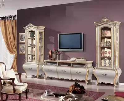 Produktbild von Klassische Wohnzimmer Wohnwand Schränke Vitrine Luxus Set Holzmöbel 3tlg