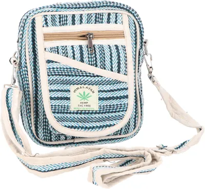 Produktbild von Natürliche Schultertasche aus Baumwolle, Boho Ethnotasche, Kameratasche - 5, Uni - Erwachsene, Blau, 20*16*8 cm, Alternative Umhängetasche, Handtasche aus Stoff