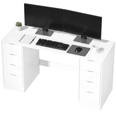 Productafbeelding van HOMCOM Bureau met 8 lades, modern bureau, 140 x 53 x 75 cm, wit