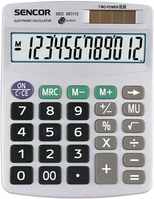 Obrázek produktu pro SENCOR SEC 367/ 12 Stolní kalkulačka, extra velký 12-ti místný LCD displej, výpočet marže, odmocniny, procent,  opravné tlačítko, nezávislá paměť, duální napájení