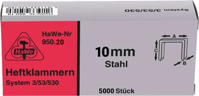 Produktbild von HaWe Tackerklammern, Stahl-Klammern für Hammertacker - 5000 Stück - System 53/530 - verschiedene Größen Größe:10 mm