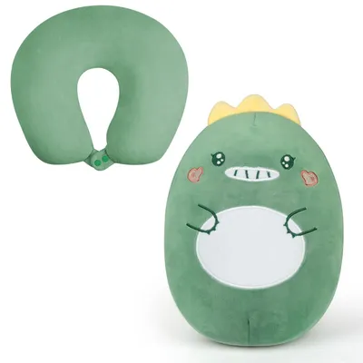 Immagine prodotto di Elzusha - Cuscino da viaggio 2-in-1 per animali domestici, a forma di U e in peluche, per bambini